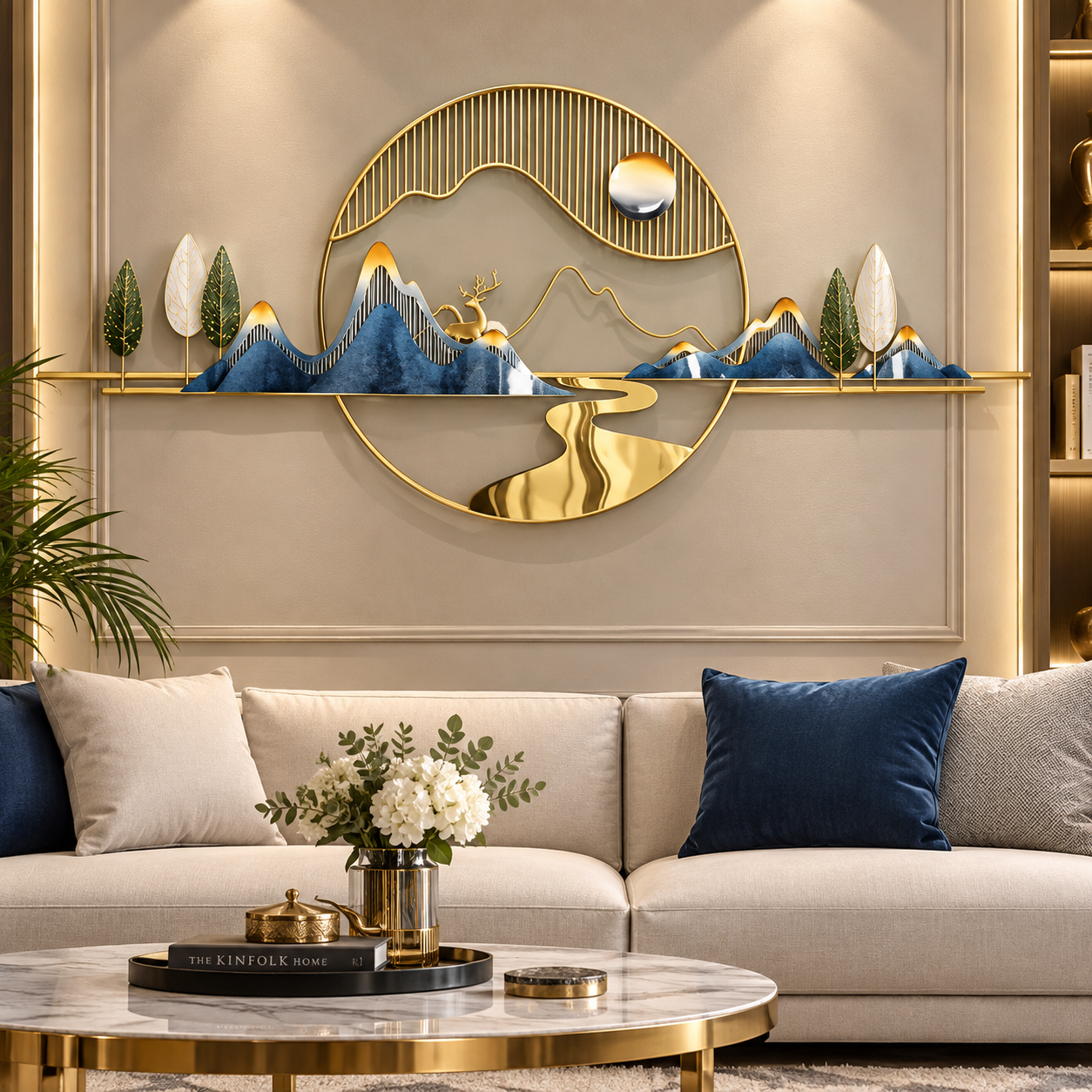 Golden Horizon Mountain Wall Art – Luxury 3D Metal Statement Decor