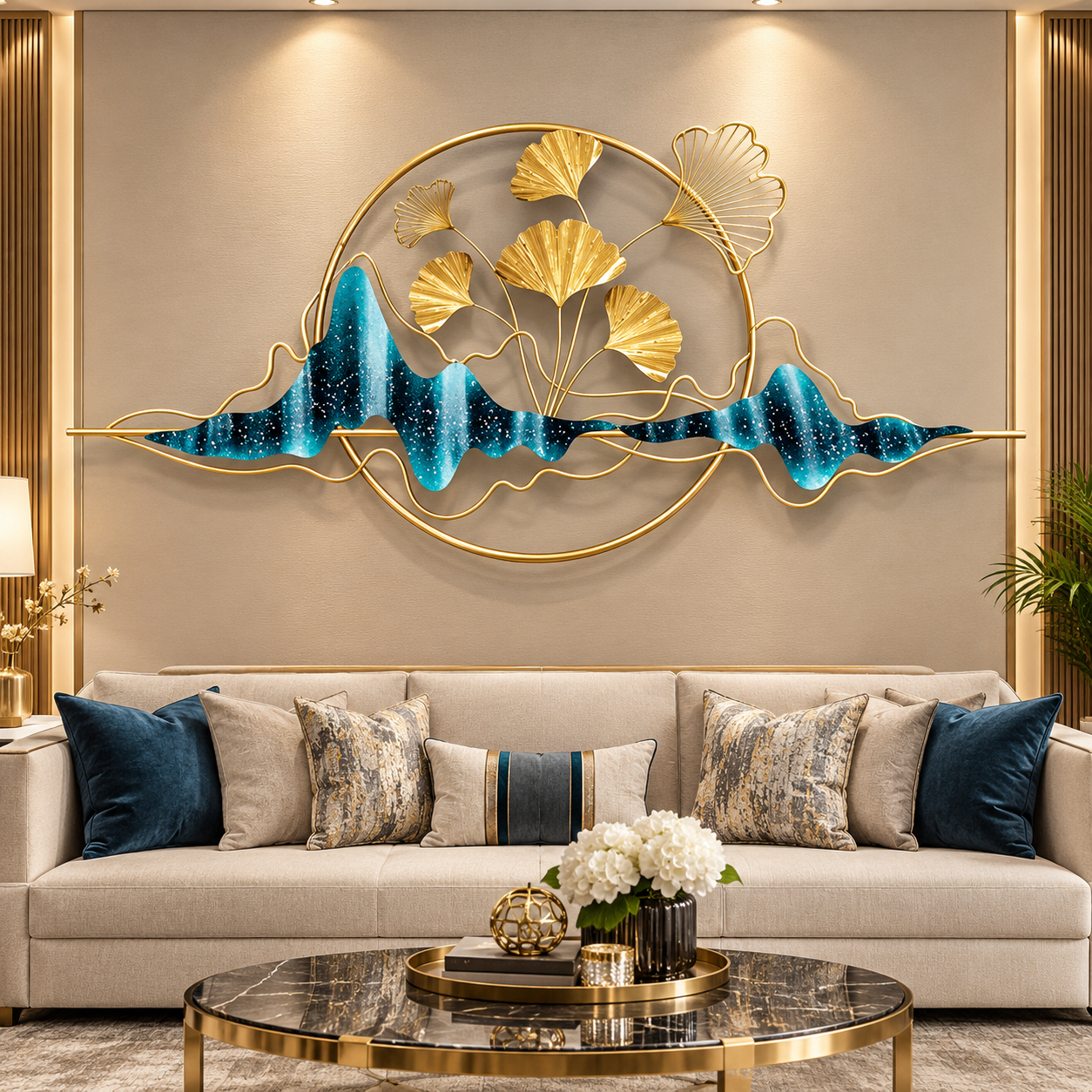 Golden Ginkgo Serenity Wall Art – Premium 3D Metal Décor