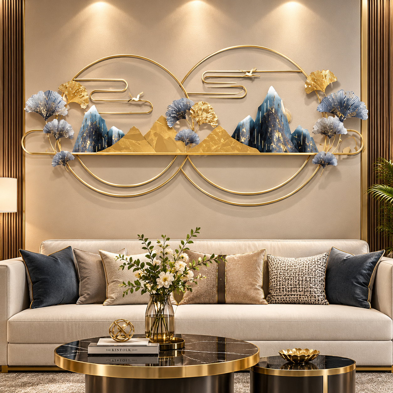 Golden Mountain Serenity Wall Art – Luxury 3D Metal Décor