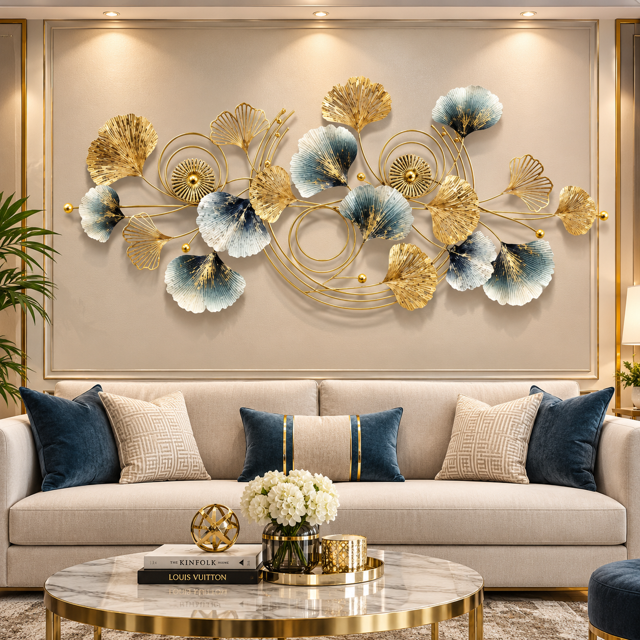 Golden Bloom Harmony Wall Art – Premium 3D Metal Décor