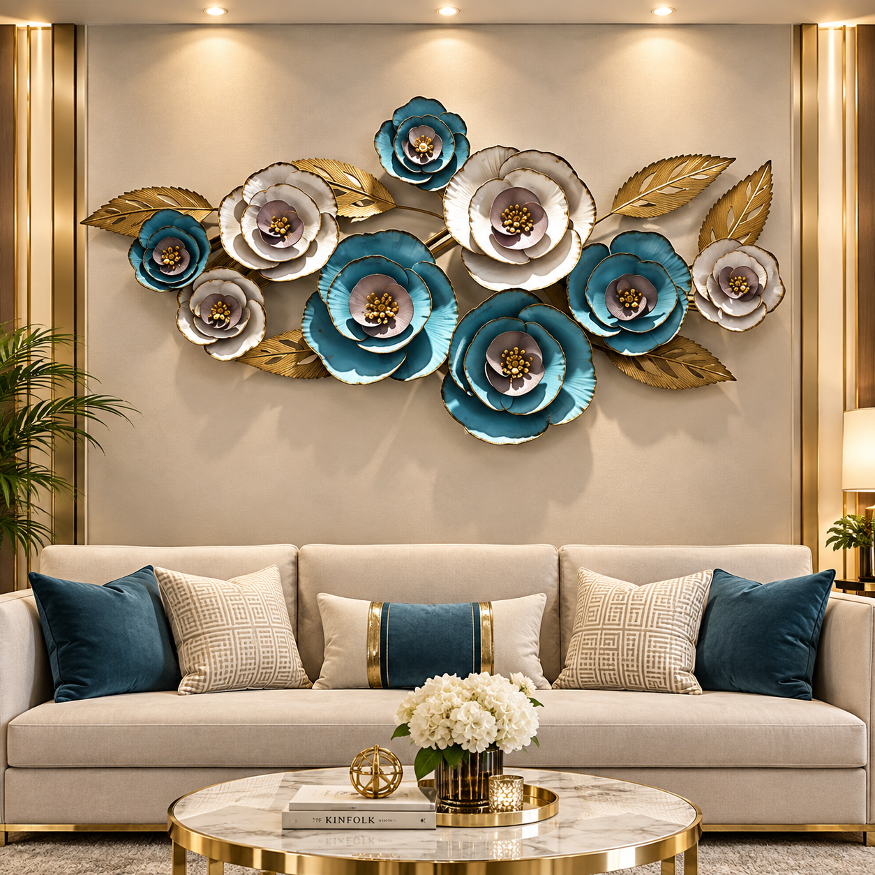 Royal Teal Blossom Wall Art – Premium 3D Metal Décor
