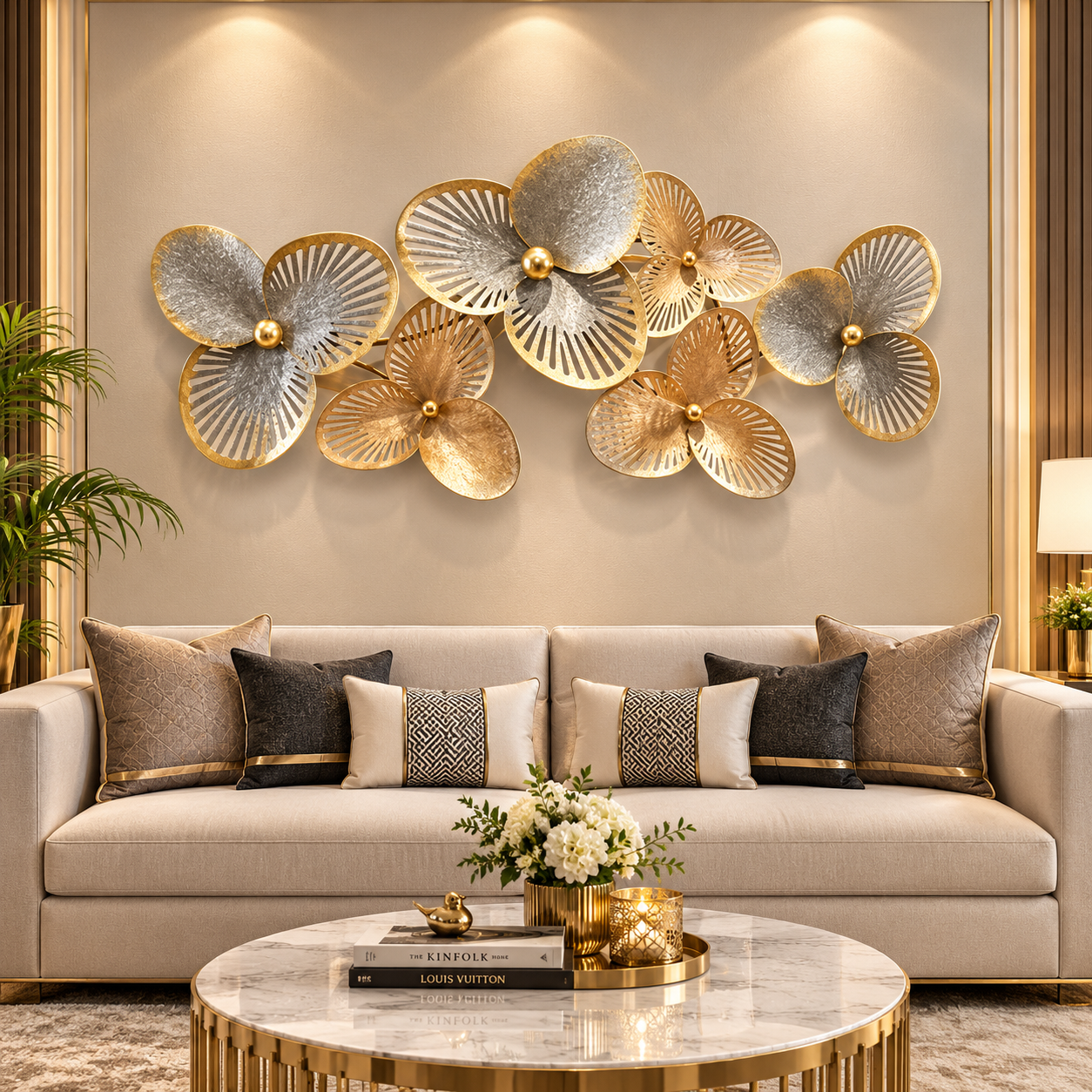 Golden Petal Elegance Wall Art – Premium 3D Metal Décor