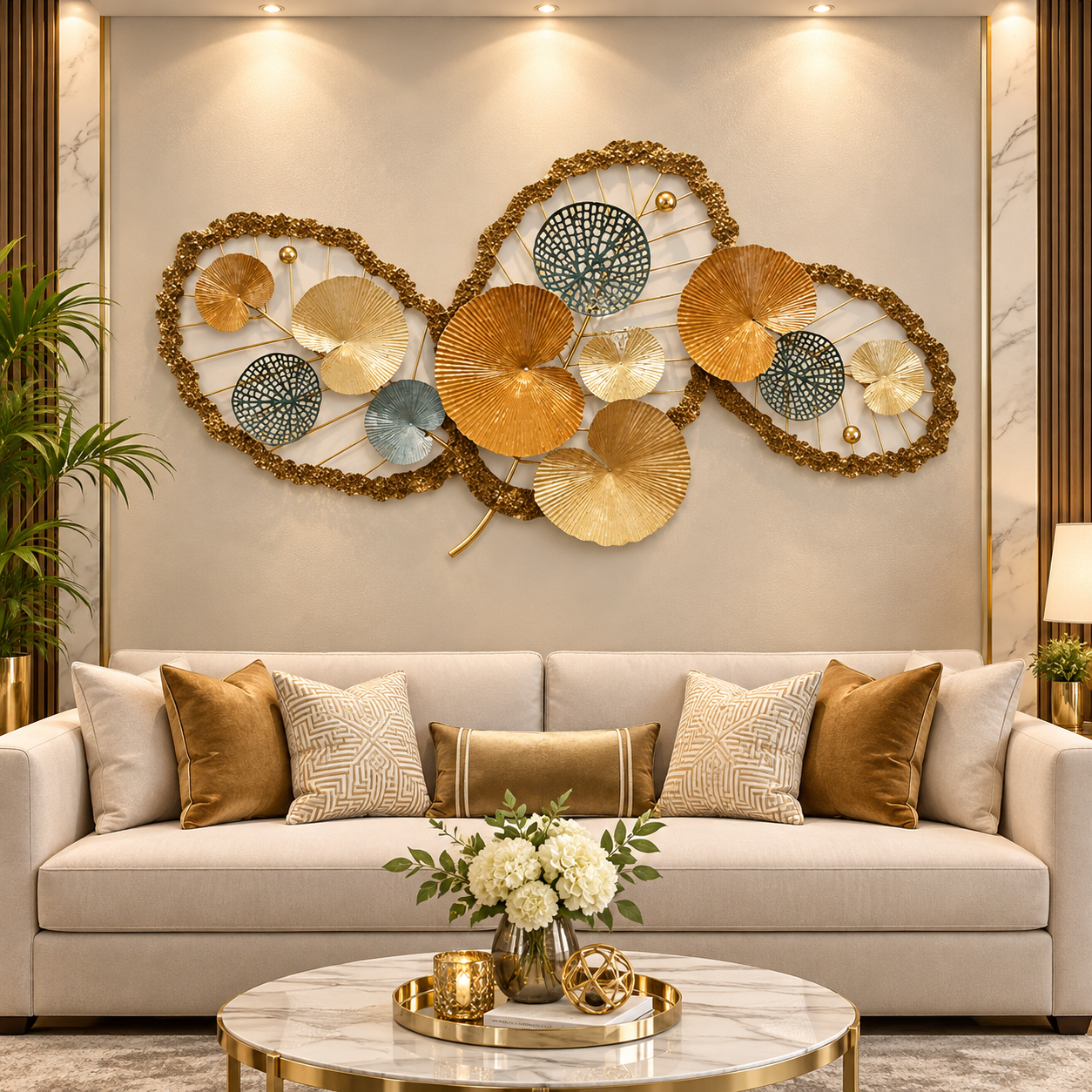 Golden Lotus Harmony Wall Art – Premium 3D Metal Décor