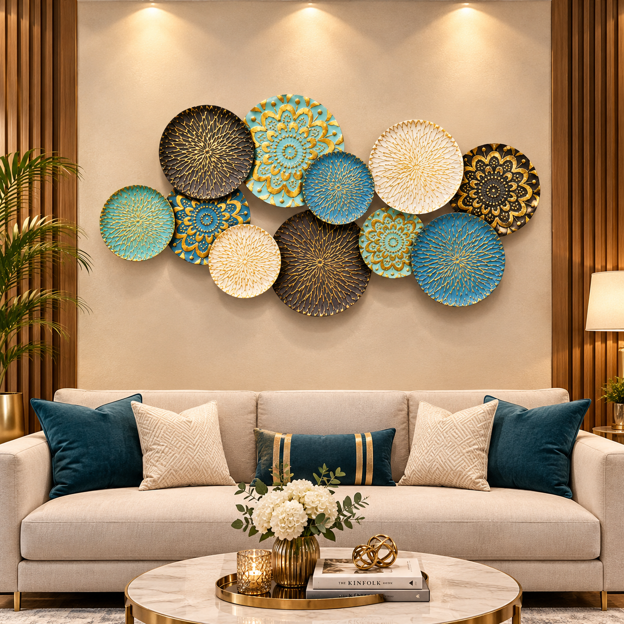 Royal Teal & Gold Mandala Wall Art – Premium 3D Metal Décor