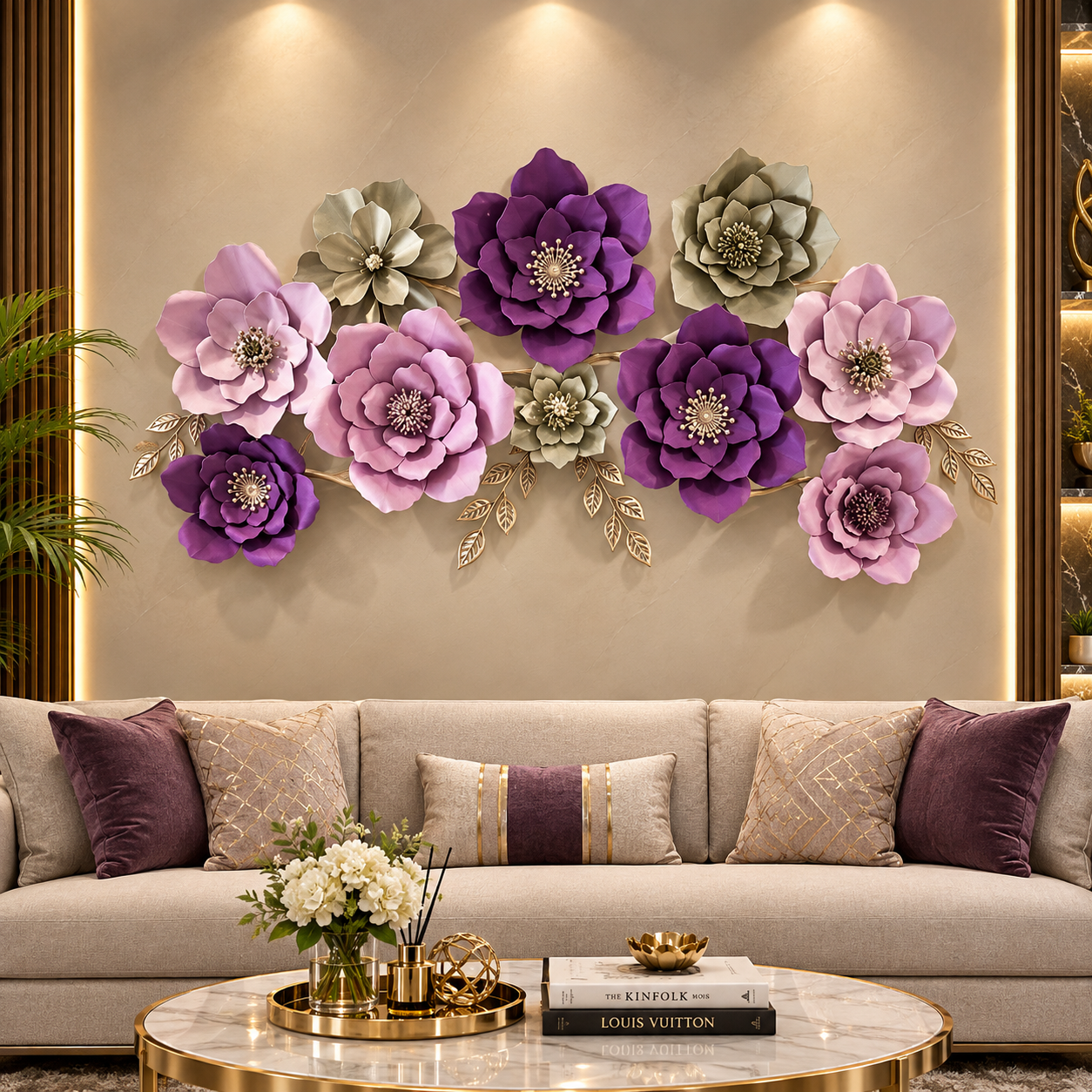 Luxe Bloom 3D Floral Wall Art – Purple & Lavender Layered Flower Statement Décor