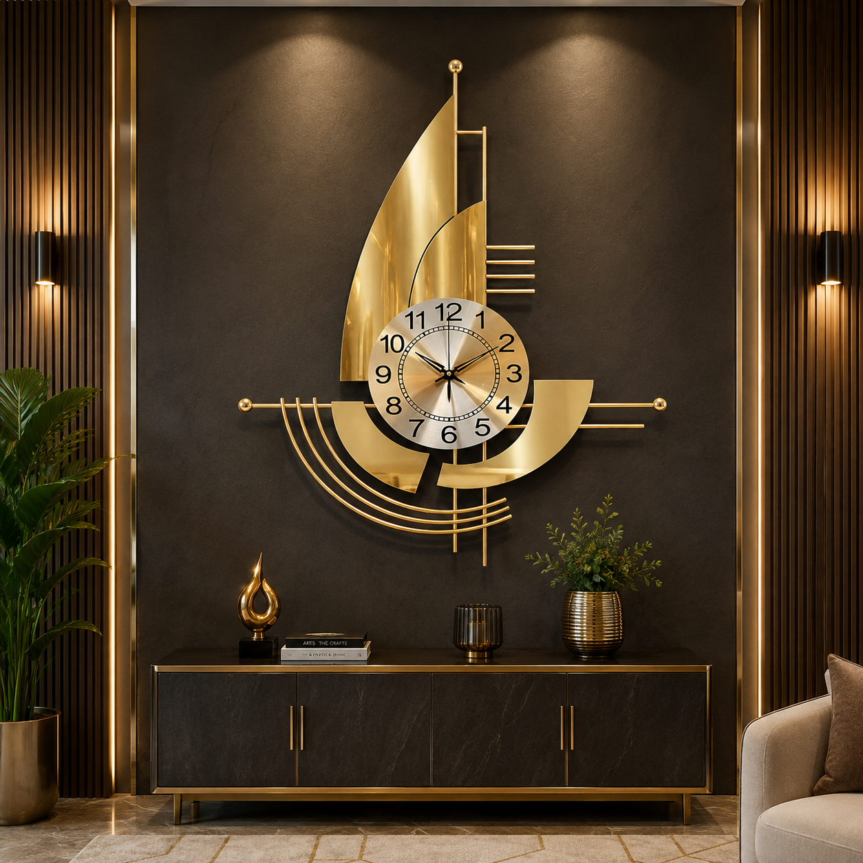 Opulent Gold Clock - Sculptural Luxury Wall Clock