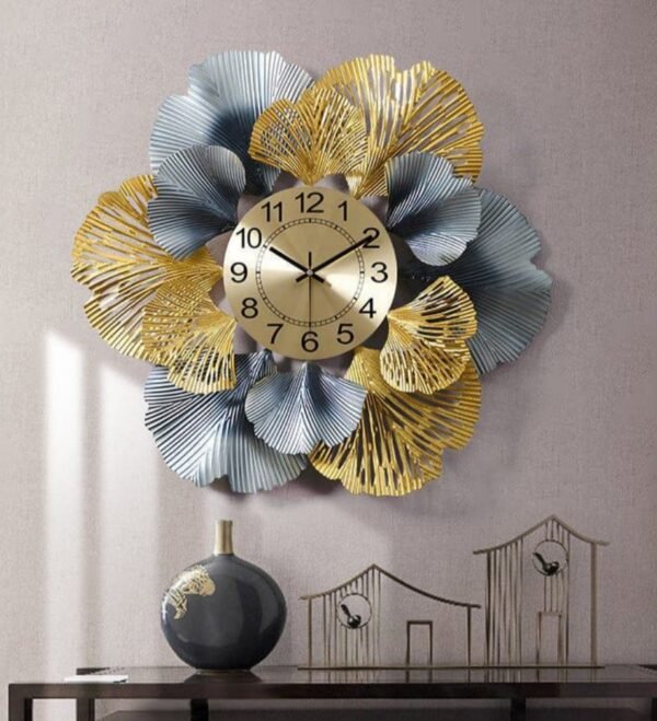 Luxury Metal Wall Clock with Floral Leaf