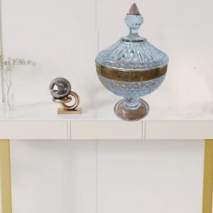 Antique-Style Crystal Jar with Golden Band – Footed Decorative Jar